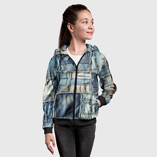Детская толстовка на молнии Patchwork denim - vogue / 3D-Черный – фото 4
