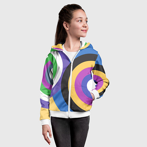 Детская толстовка на молнии Разноцветные круги, абстракция / 3D-Белый – фото 4
