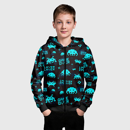 Детская толстовка на молнии Game over 1 player 2 player / 3D-Черный – фото 3