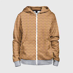 Толстовка на молнии детская Светлый коричневый сетка паттерн, цвет: 3D-меланж