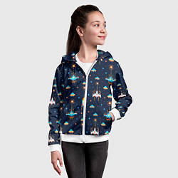 Толстовка на молнии детская Пиксельная космическая игра, цвет: 3D-белый — фото 2