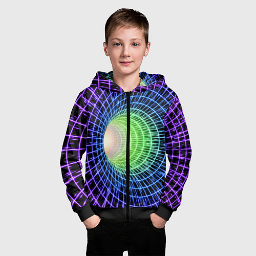 Детская толстовка на молнии Червоточина - трехцветная сетка со свечением / 3D-Черный – фото 3