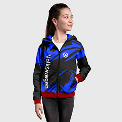 Толстовка на молнии детская Volkswagen - blue stripes, цвет: 3D-красный — фото 2