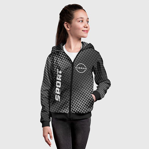 Детская толстовка на молнии Nissan sport carbon / 3D-Черный – фото 4