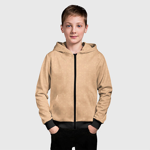 Детская толстовка на молнии Жёлто-бежевый однотонный треугольники / 3D-Черный – фото 3