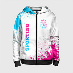 Толстовка на молнии детская Sporting neon gradient style вертикально, цвет: 3D-черный