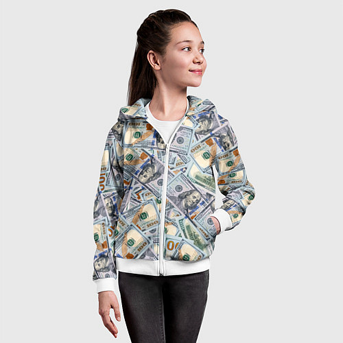Детская толстовка на молнии Банкноты сто долларов / 3D-Белый – фото 4
