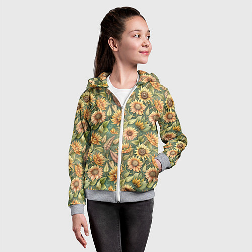 Детская толстовка на молнии Желтые подсолнухи и пшеница / 3D-Меланж – фото 4