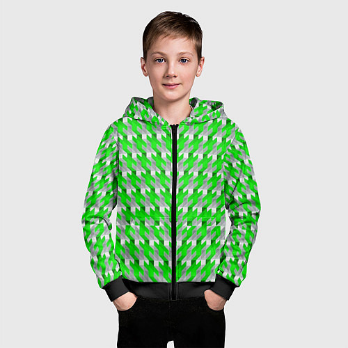 Детская толстовка на молнии Зелёно-белый паттерн / 3D-Черный – фото 3
