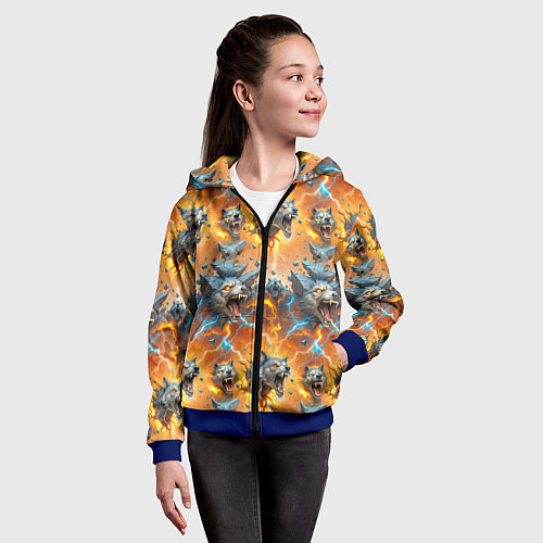 Детская толстовка на молнии Волки и камни / 3D-Синий – фото 4