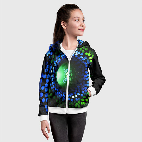 Детская толстовка на молнии Червоточина - гексагональные чешуйки со свечением / 3D-Белый – фото 4