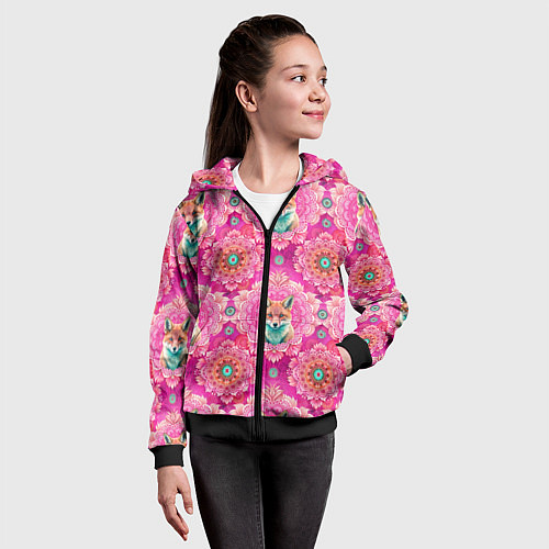 Детская толстовка на молнии Лисица и паттерн / 3D-Черный – фото 4