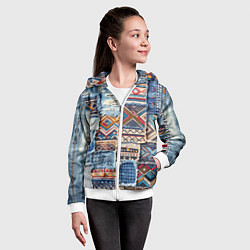 Толстовка на молнии детская Пэчворк узоры индейцев, цвет: 3D-белый — фото 2