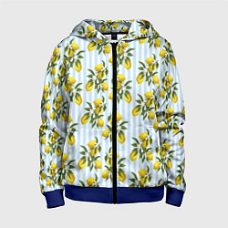 Толстовка на молнии детская Ветка летних лимонов - голубые полосы, цвет: 3D-синий