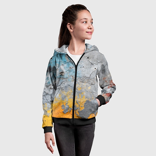 Детская толстовка на молнии Бетонная стена с краской / 3D-Черный – фото 4