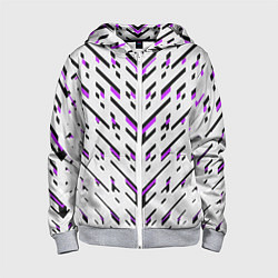 Толстовка на молнии детская Black and purple stripes on a white background, цвет: 3D-меланж