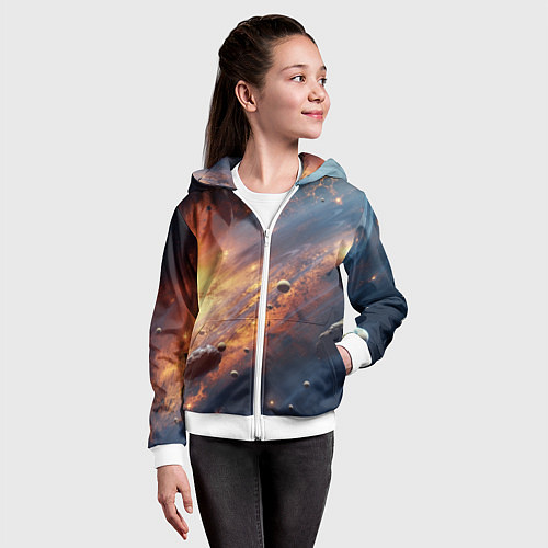 Детская толстовка на молнии Вселенная и планеты / 3D-Белый – фото 4