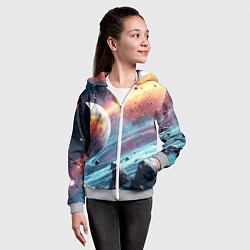Толстовка на молнии детская Объемный космос и планеты, цвет: 3D-меланж — фото 2
