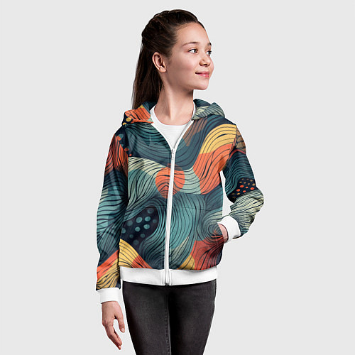 Детская толстовка на молнии Волны линиями / 3D-Белый – фото 4