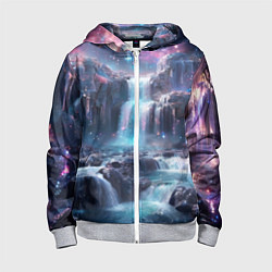 Толстовка на молнии детская Волшебный ночной водопад, цвет: 3D-меланж