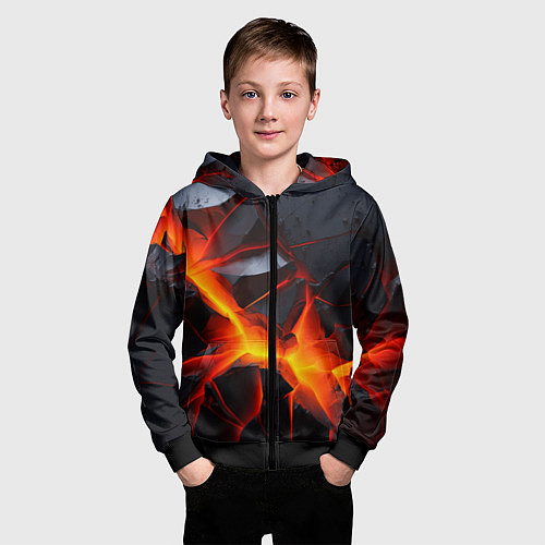 Детская толстовка на молнии Камни в разломе красный свет / 3D-Черный – фото 3