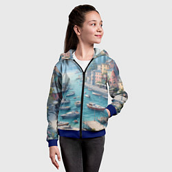 Толстовка на молнии детская Гавань с лодками, цвет: 3D-синий — фото 2