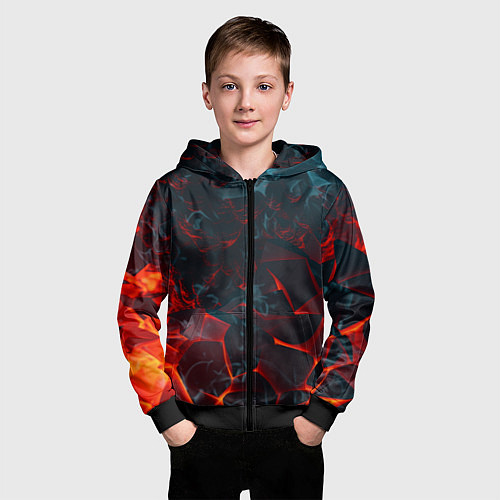 Детская толстовка на молнии Темная абстракция с разломом красных плит / 3D-Черный – фото 3