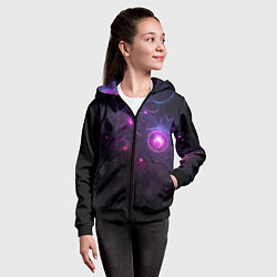 Толстовка на молнии детская Космическая объемная абстракция с фиолетовым свече, цвет: 3D-черный — фото 2