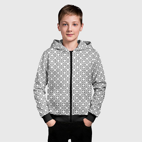 Детская толстовка на молнии Черный геометрический узор на белом фоне / 3D-Черный – фото 3