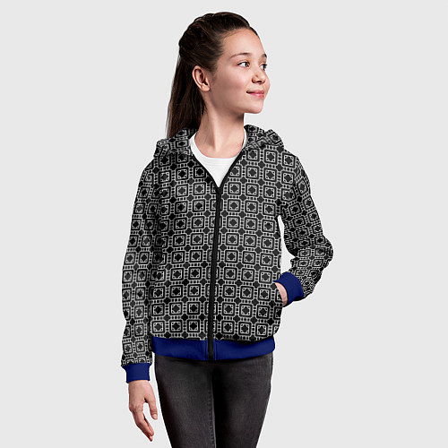 Детская толстовка на молнии Белый геометрический узор на черном фоне / 3D-Синий – фото 4