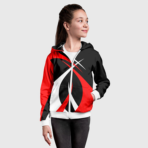 Детская толстовка на молнии Красные и белые линии / 3D-Белый – фото 4