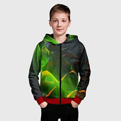 Толстовка на молнии детская Зеленая абстрактная неоновая текстура, цвет: 3D-красный — фото 2