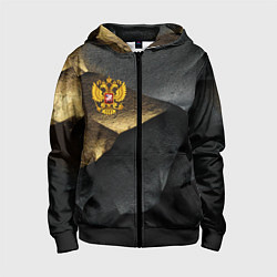 Толстовка на молнии детская Золотой герб России на темном фоне, цвет: 3D-черный