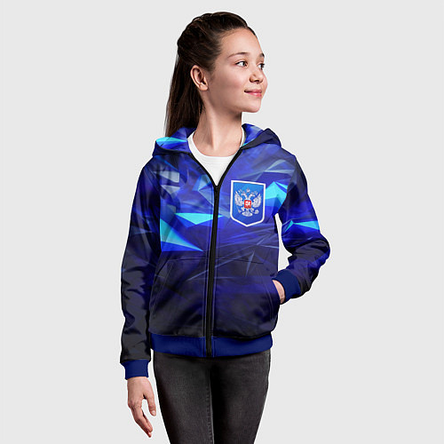 Детская толстовка на молнии Герб России на синей абстракции / 3D-Синий – фото 4