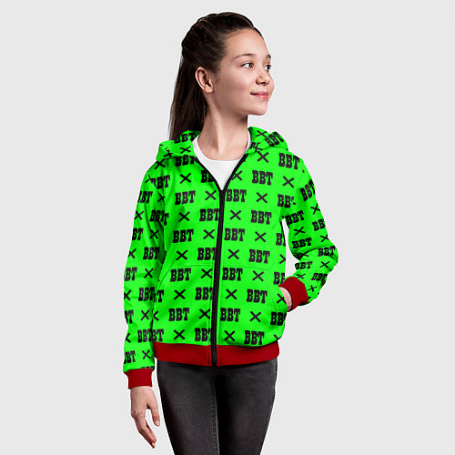 Детская толстовка на молнии BBT logo green steel / 3D-Красный – фото 4