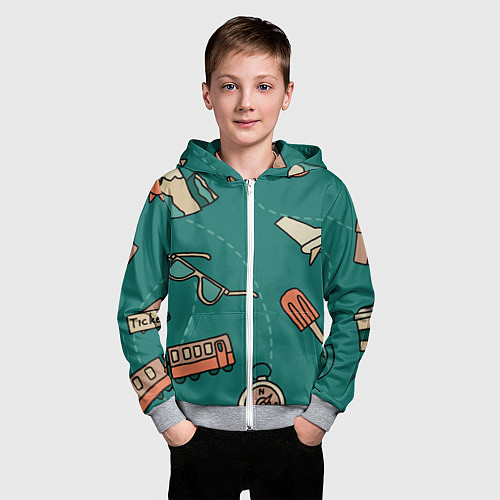 Детская толстовка на молнии Предметы для путешествий, транспорт / 3D-Меланж – фото 3