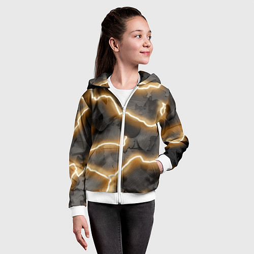 Детская толстовка на молнии Электрический удар молнии паттерн / 3D-Белый – фото 4