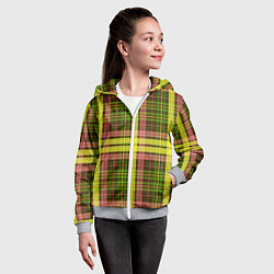 Толстовка на молнии детская Зелено-красная клетка, цвет: 3D-меланж — фото 2