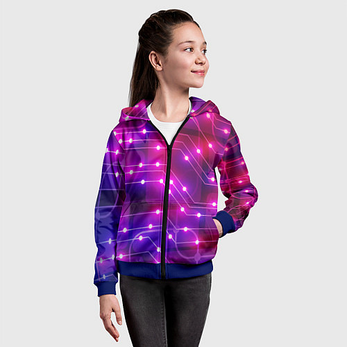 Детская толстовка на молнии Неоновый фон печатной платы / 3D-Синий – фото 4