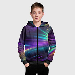 Толстовка на молнии детская Неоновые лучи на фиолетовом фоне, цвет: 3D-черный — фото 2