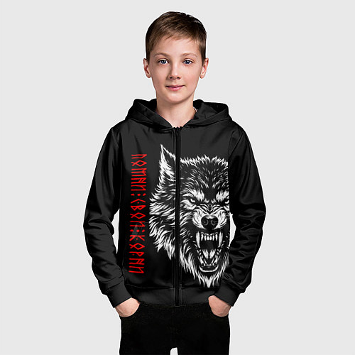 Детская толстовка на молнии Волк - помни свои корни / 3D-Черный – фото 3
