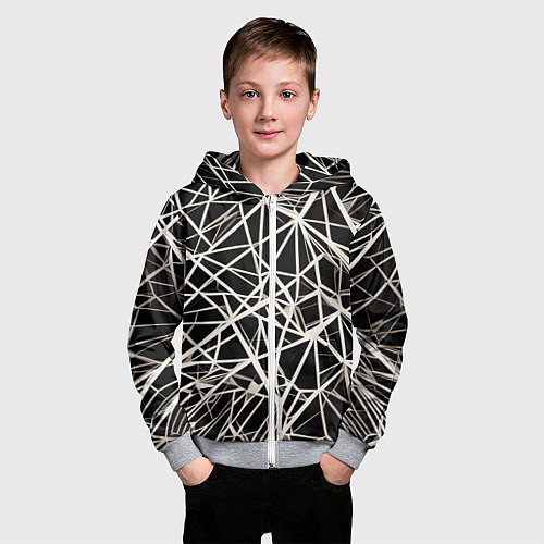 Детская толстовка на молнии Белые хаотичные линии на чёрном фоне / 3D-Меланж – фото 3