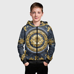 Толстовка на молнии детская Объемные золотые классические узоры, цвет: 3D-черный — фото 2