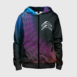 Толстовка на молнии детская Citroen neon hexagon, цвет: 3D-черный