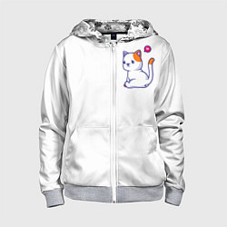 Толстовка на молнии детская Милый кот обиделся с разбитым сердечком, цвет: 3D-меланж