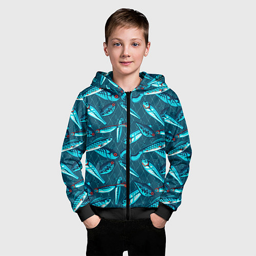 Детская толстовка на молнии Рыболовные блесна / 3D-Черный – фото 3