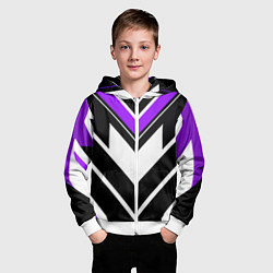 Толстовка на молнии детская Фиолетово-белые полосы на чёрном фоне, цвет: 3D-белый — фото 2