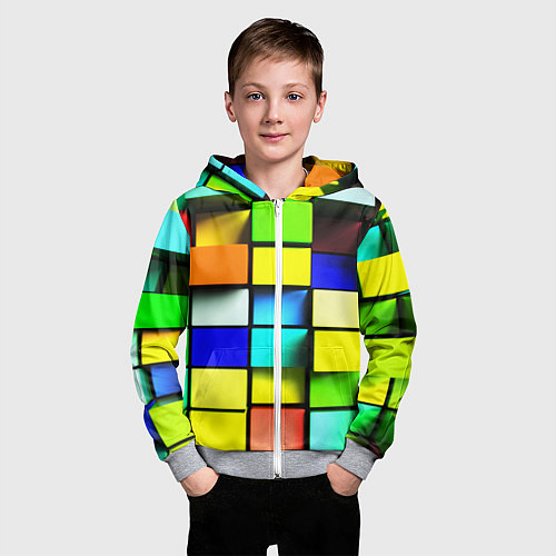 Детская толстовка на молнии Оптические кубы / 3D-Меланж – фото 3