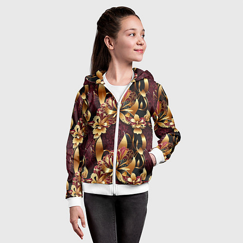 Детская толстовка на молнии Золотые лилии на красном бархатном фоне / 3D-Белый – фото 4