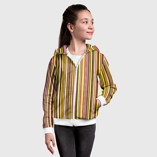 Детская толстовка на молнии Жёлто-розовый сочетание полосатое / 3D-Белый – фото 4